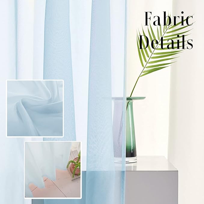 Sky Blue Sheer Curtains 63 Inch Length for Bedroom Rod Pocket Light Filtering Blue Drapes for Windows/Living Room/Girls/Kids 52x63 Inches Long 2 Panels
