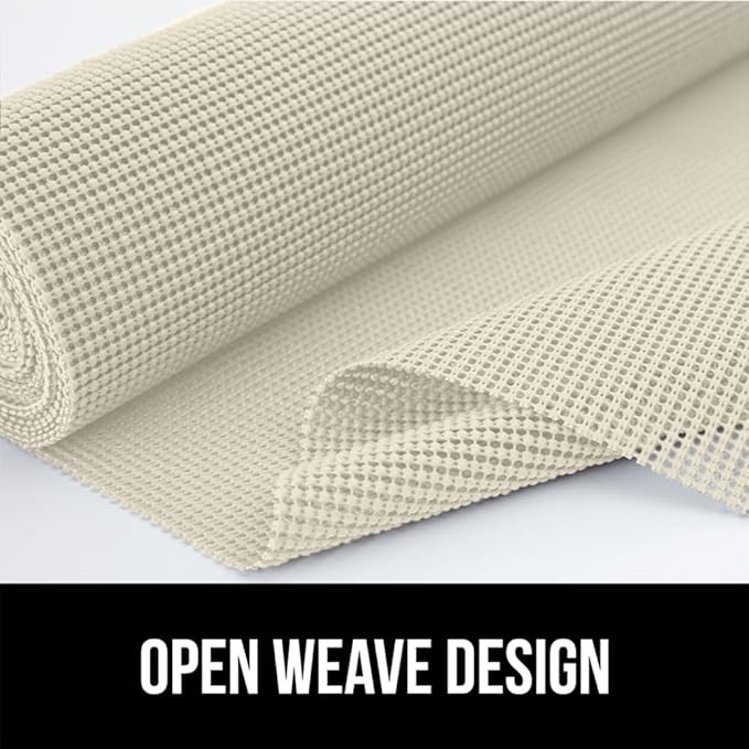 Gorilla Grip powerGRIP Drawer Shelf and Cabinet Liner, Thick Strong Hold, Non-Adhesive Liners Protect Kitchen Cabinets and Cupboard, Bathroom Drawers, Easy Install, Breathable Mat, 17.5" x20', Cream