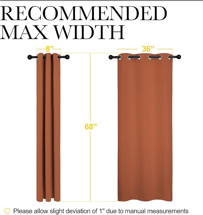 NICETOWN Bedroom Halloween Blackout Curtains 68 inches Long, Privacy and Thermal Insulated Blackout Drapes for Windows (Burnt Orange, 1 Pair, 42 x 68 inches)
