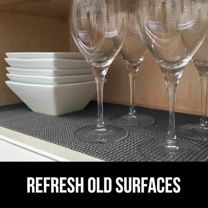 Gorilla Grip powerGRIP Drawer Shelf and Cabinet Liner, Thick Strong Hold, Non-Adhesive Liners Protect Kitchen Cabinets and Cupboard, Bathroom Drawers, Easy Install, Breathable Mat, 20" x30', Charcoal