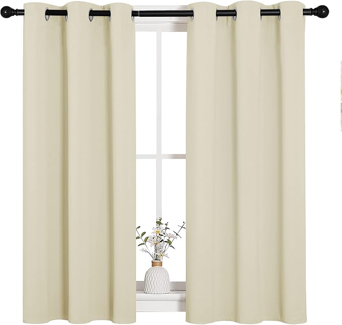 NICETOWN Room Darkening Curtain Panels for Cafe, Thermal Insulated Grommet Top Room Darkening Draperies/Drapes for Window (Beige, 2 Panels, W34 x L45)