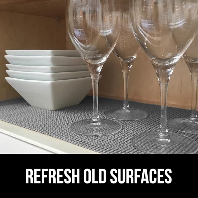 Gorilla Grip powerGRIP Drawer Shelf and Cabinet Liner, Thick Strong Hold, Non-Adhesive Liners Protect Kitchen Cabinets and Cupboard, Bathroom Drawers, Easy Install, Breathable Mat, 20" x30', Gray