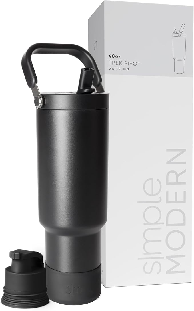 Simple Modern Trek Pivot | 40oz Flip Straw Tumbler with Handle | Water Bottle & Boot | Interchangeable Straw & Chug Lids | Insulated Stainless Steel Jug | Gym Sports Outdoors | Midnight Black