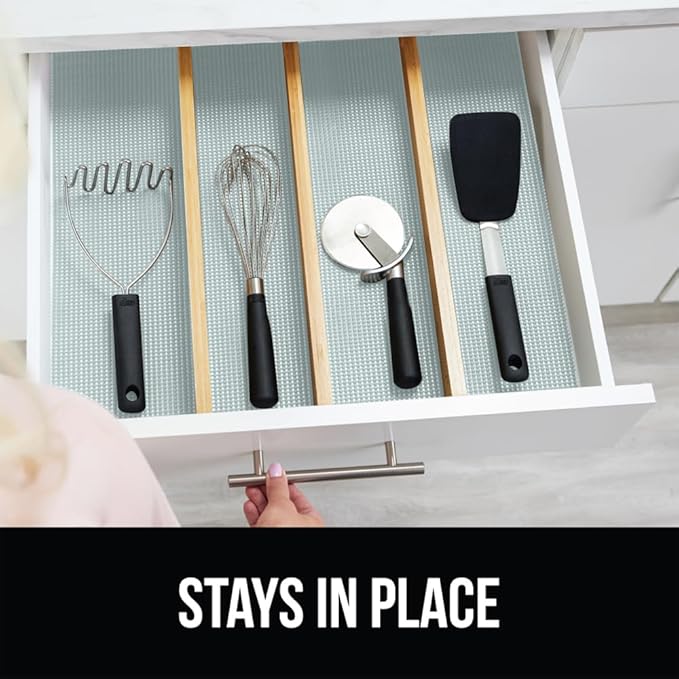 Gorilla Grip powerGRIP Drawer Shelf and Cabinet Liner, Thick Strong Hold, Non-Adhesive Liners Protect Kitchen Cabinets and Cupboard, Bathroom Drawers, Easy Install, Breathable Mat, 20" x20', Spa Blue