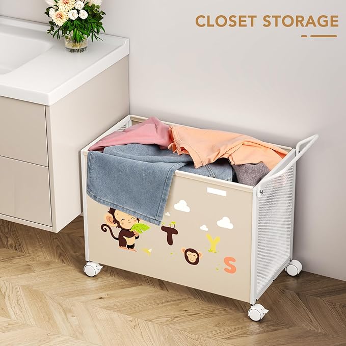Toy Box Toy Storage - 72L Kids Toy Organizer with Wheels Toy Chest Storage Bins with Lids, Toy Boxes for Girls Boys, Stuffed Animals, Clothes, Bedroom, Living Room (beige)