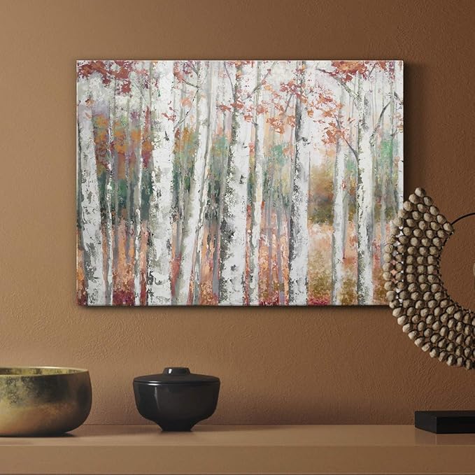 Renditions Gallery Canvas Nature Wall Art Modern Paintings Decorations Autumn Birch Forest Rustic Abstract Vibrant Foliage Wall Hanging Artwork for Bedroom Office Kitchen - 8"x12" LT33