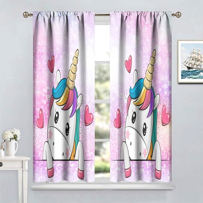 Kids Unicorn Curtains Kids Girls Boys Rainbow Unicorn Pattern Blackout Curtains Bedroom Curtains 42x45 Inches 2 Panels