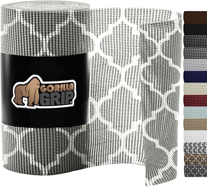 Gorilla Grip powerGRIP Drawer Shelf and Cabinet Liner, Thick Strong Hold, Non-Adhesive Liners Protect Kitchen Cabinets and Cupboard, Bathroom Drawers, Easy Install, Breathable Mat, 20" x10', Gray