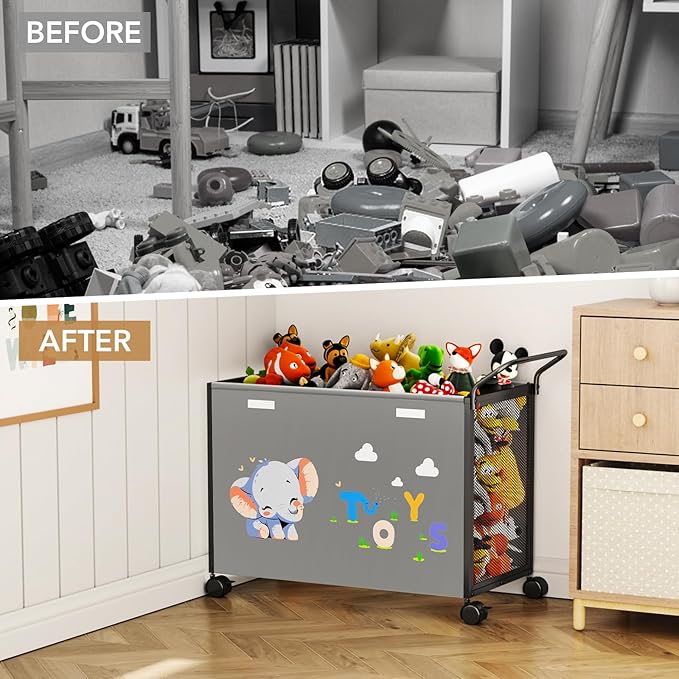 Toy Box Toy Storage - 72L Kids Toy Organizer with Wheels Toy Chest Storage Bins with Lids, Toy Boxes for Girls Boys, Stuffed Animals, Clothes, Bedroom, Living Room (grey)