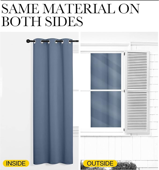 NICETOWN Short Curtains for Kitchen, Thermal Insulated Solid Grommet Blackout Window Treatment Curtain Panels for Loft, Cafe (Stone Blue, 1 Pair, 42 inches Wide by 68 inches Long)