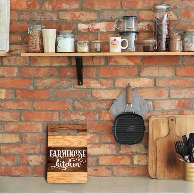 Farmhouse Kitchen Rules Cutting Board Gifts, Wood Cutting Boards for Kitchen, House Warming Gifts New Home, Kitchen Wall Art, Christmas Birthday Gifts for Women Mom Grandma 8 x 12 Inch