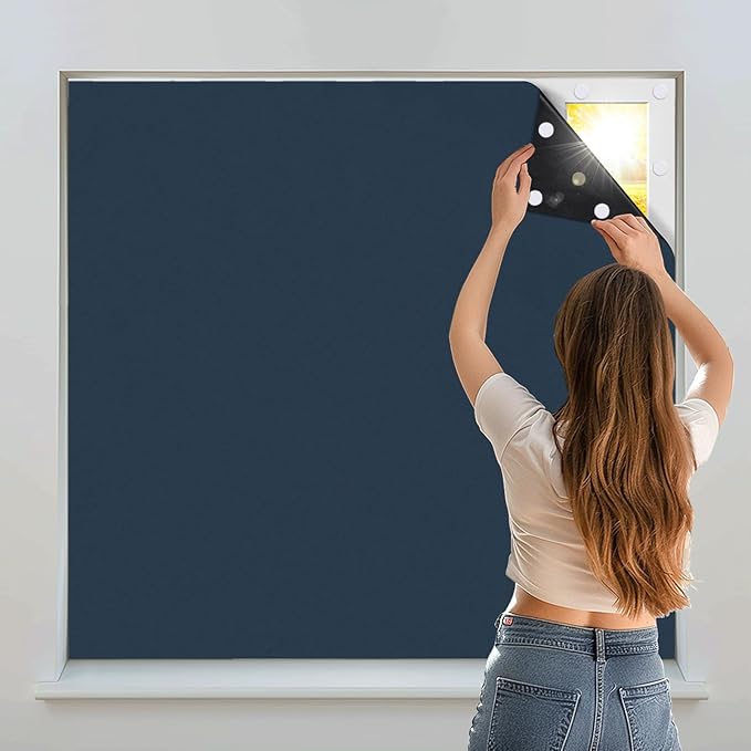 Portable Blackout Shades 100% Blackout Curtains for Bedroom Small Window Curtains No Light Kitchen Windows Insulated for Nursery for Baby Travel Curtain,Navy Blue,56" W x 63" L,1 Pane