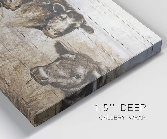 Renditions Gallery Canvas Animal Wall Art Modern Decorations Paintings Vintage Sepia Cows Abstract Black & White Farmhouse Artwork Prints for Bedroom Office Kitchen - 8"x12" LT33