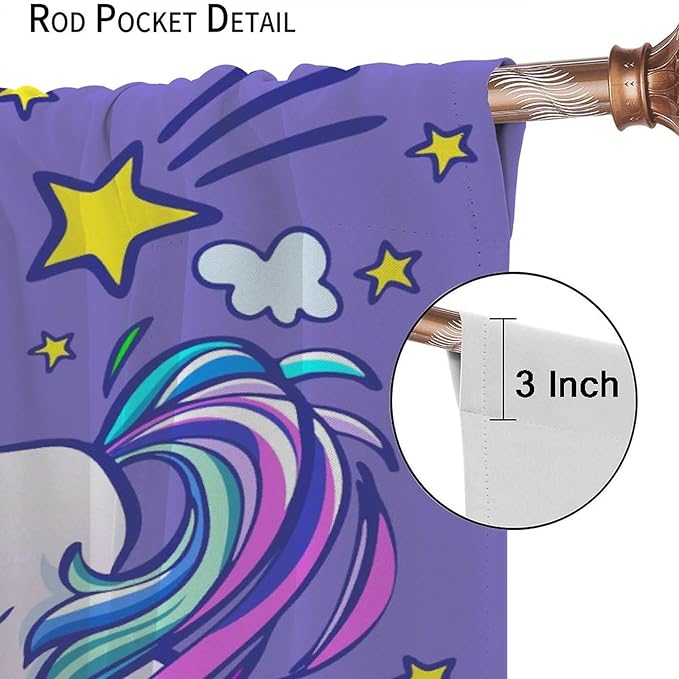 Kids Unicorn Curtains Purple Cartoon Rainbow Cartoon Room Blackout Curtains Boys Girls Baby Room Decor Curtains Living Room Decor 52x84 Inch 2 Panels