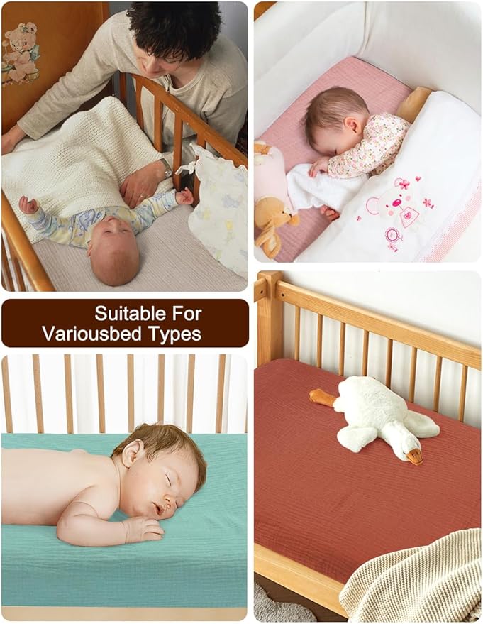 Rust Pack and Play Sheets, Muslin Cotton Small Pack n Play Mattress Pad Cover, 39"x27" Soft and Breathable Baby Sheets for Pack and Play (46P-04)