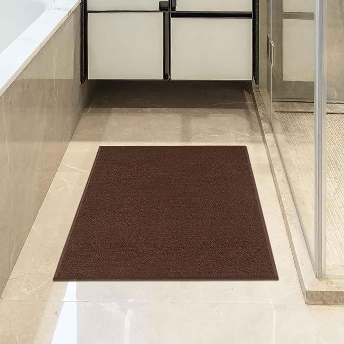 Machine Washable Modern Solid Design Non-Slip Rubberback 2x3 Traditional Area Rug for Entryway, Bedroom, Kitchen, Bathroom, 2'3" x 3', Brown