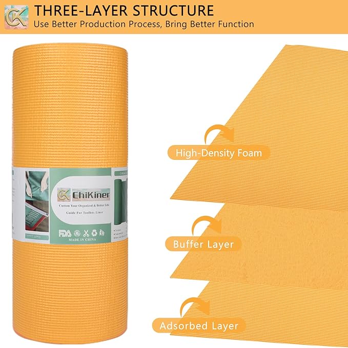 Foam Toolbox Liner Shelf Liner, Thickened Durable Pad Tool Box Mat for Protecting Your Tools, Work Surfaces, Garage, Chest -Orangish 3mm Thickness, 20 inch*24 ft