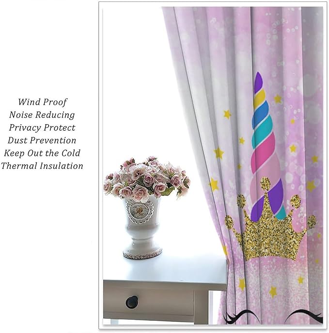 Kids Unicorn Curtains Kids Girls Boys Rainbow Unicorn Pattern Blackout Curtains Bedroom Curtains 42x45 Inches 2 Panels
