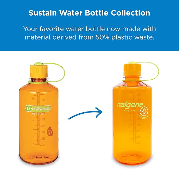 Nalgene Tritan Narrow Mouth BPA-Free Water Bottle, Orange w/Blue Cap, 32 oz