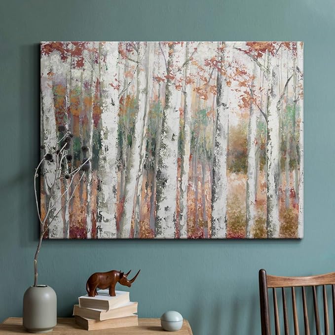 Renditions Gallery Canvas Nature Wall Art Modern Paintings Decorations Autumn Birch Forest Rustic Abstract Vibrant Foliage Wall Hanging Artwork for Bedroom Office Kitchen - 32"x48" LT33