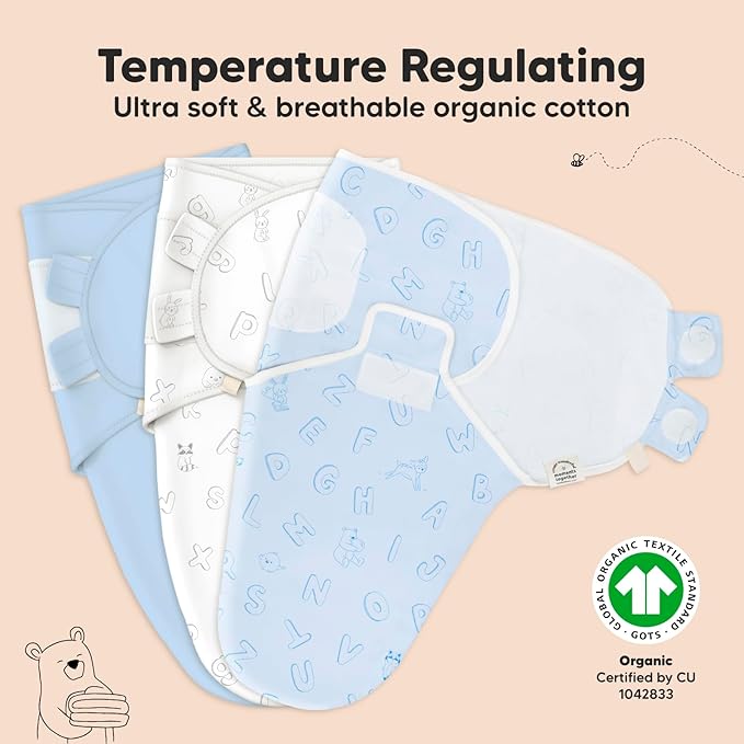 3-Pack Organic Baby Swaddle Sleep Sacks - Newborn Swaddle Sack, Ergonomic Baby Swaddles 0-3 Months, Swaddles for Newborns, Baby Sleep Sack, Baby Swaddle Blanket Wrap,Baby Essentials (ABC Land Cloud)