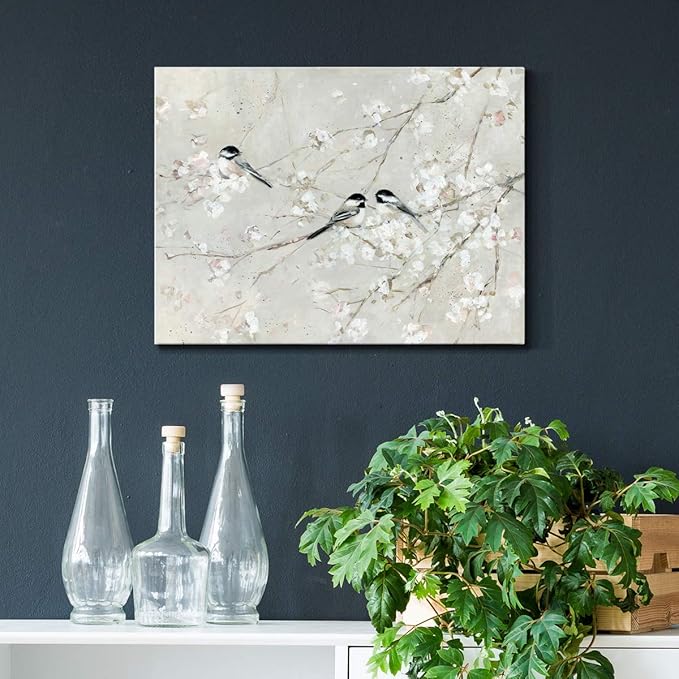 Renditions Gallery Canvas Nature Wall Art Modern Decorations Paintings Elegant Little Birds Glam Romantic Abstract Botanical Artwork Prints for Bedroom Office Kitchen - 8"x12" LT33