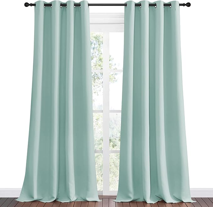 NICETOWN Aqua Blue Blackout Curtains 96" Long for Office, Dining Room, Guest Room, Sound Reducing Heat and Cold Block Curtain Panels for Modern Room Decorative (55" Wide by 96" Long, 2 Pieces)
