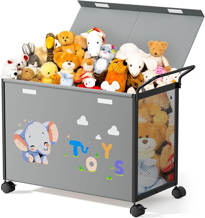 Toy Box Toy Storage - 72L Kids Toy Organizer with Wheels Toy Chest Storage Bins with Lids, Toy Boxes for Girls Boys, Stuffed Animals, Clothes, Bedroom, Living Room (grey)
