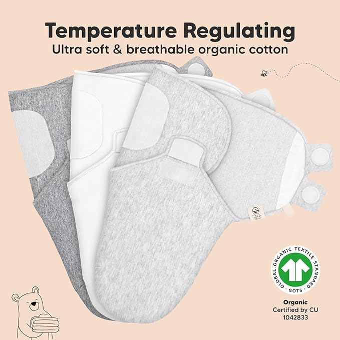 KeaBabies 3-Pack Organic Baby Swaddle Sleep Sacks - Newborn Swaddle Sack, Ergonomic Baby Swaddles 0-3 Months,Swaddles for Newborns,Baby Sleep Sack,Baby Swaddle Blanket Wrap,Baby Essentials(Cloud)