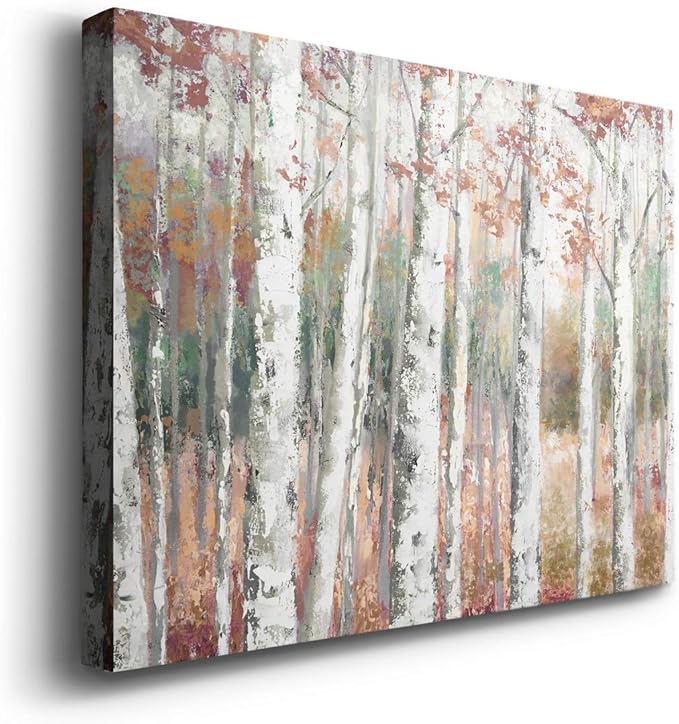 Renditions Gallery Canvas Nature Wall Art Modern Paintings Decorations Autumn Birch Forest Rustic Abstract Vibrant Foliage Wall Hanging Artwork for Bedroom Office Kitchen - 32"x48" LT33