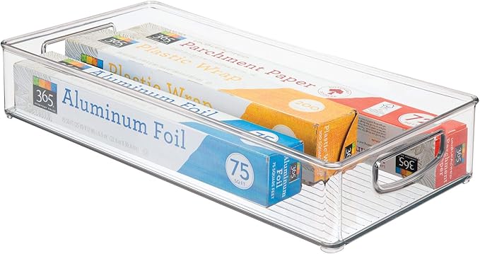 iDesign BPA-Free Plastic Pantry and Kitchen Storage, Freezer and Fridge Organizer Bin with Easy Grip Handles – 16” x 8” x 3”, Clear