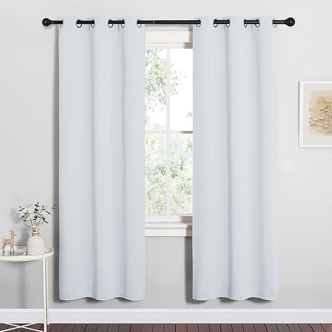 NICETOWN Room Darkening Draperies Curtains, Window Treatment Thermal Insulated Grommet Room Darkening Curtains/Drapes for Bedroom (Greyish White, 2 Panels, 34 by 72)