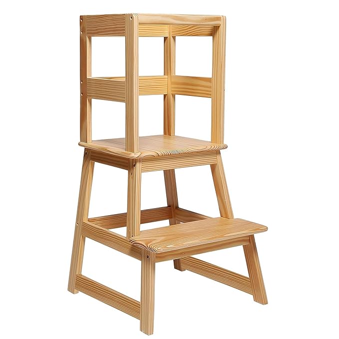 SDADI Kids Kitchen Step Stool Holds up to 150 Pounds with Safety Rail, Wide Platform Design, 4 Anti Slip Strips for 18 to 36 Months Old, Natural
