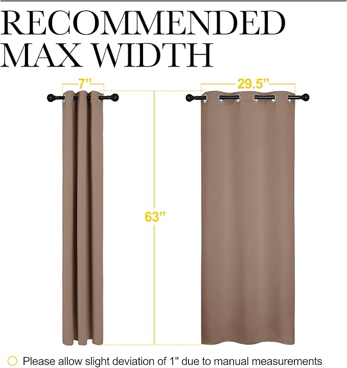 NICETOWN Blackout Window Curtains and Drapes for Kitchen, Window Treatment Thermal Insulated Solid Grommet Blackout Drapery Panels (Set of 2 Panels, 34 by 63 Inch, Cappuccino)