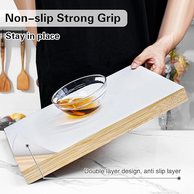 Shelf and Drawer Liner for Kitchen Cabinet-12 in x 20 FT Non-Adhesive Cabinet Liners for Shelves Non-Slip Waterproof Kitchen Drawer Liners Contact Paper Shelf Paper with Knife and Tape Measure