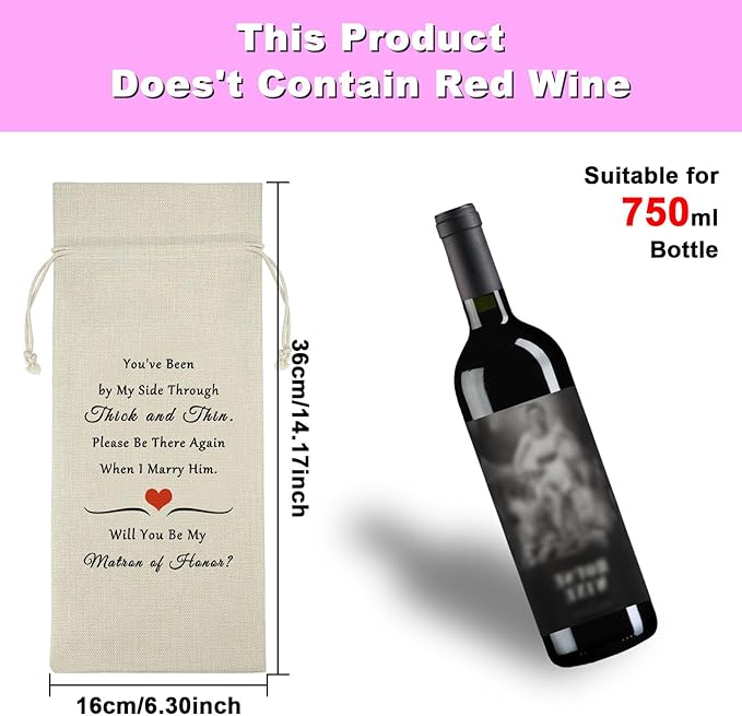 Matron of Honor Gift Bridesmaid Gift Wine Bag Bridesmaid Proposal Gifts for Friends from Bride Wedding Day Gift for Sister Bridesmaid Reusable Wine Wrap Bag Engagement Wedding Gift Valentin Gift