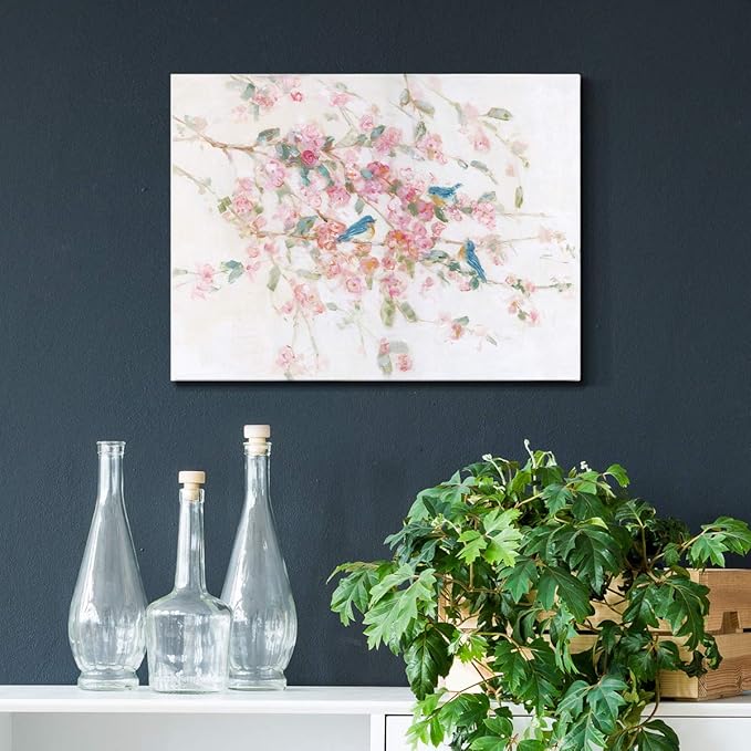 Renditions Gallery Canvas Nature Wall Art Modern Paintings & Prints Decor Romantic Blossomed Bluebirds Abstract Botanical Wall Hanging Artwork for Bedroom Office Kitchen - 8"x12" LT33