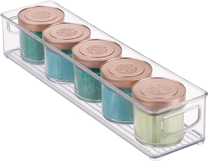 IDesign BPA-Free Plastic Pantry and Kitchen Storage, Freezer and Fridge Organizer Bin with Easy Grip Handles – 16" x 4" x 3", Clear