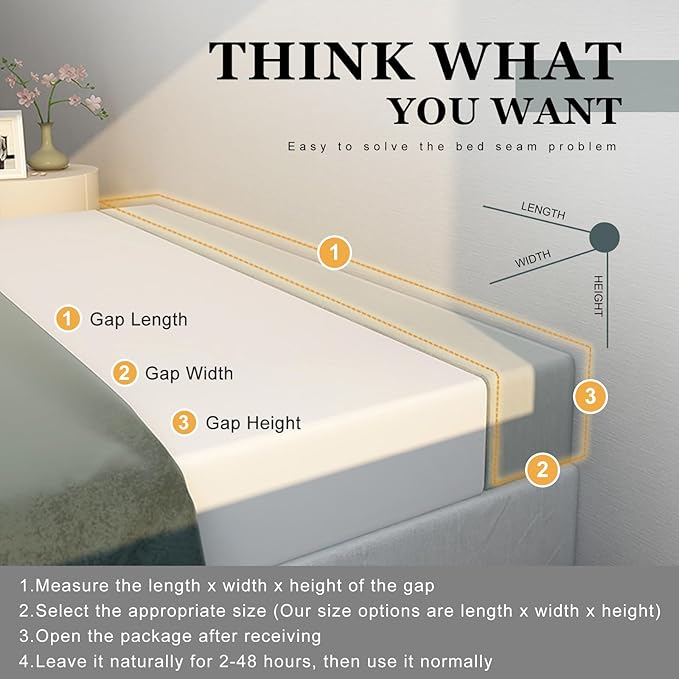 Mattress Extender, Bed Gap/Space Filler, Headboard Pillow Between Headboard and Mattress or Wall, High-Density Foam with Removable Cover(Light Grey-Queen-60 * 6 * 8in)