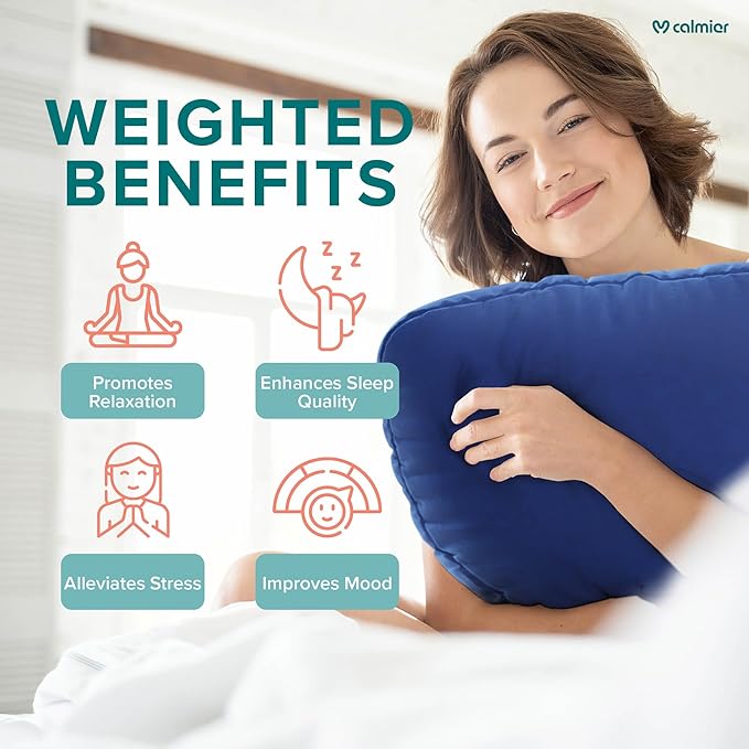Calmier - 9 lb Sensory Weighted Pillow - Glass Bead Filled Hug Pillow - Ultra Plush Cozy Weighted Pillows for Adults and Kids - Child Sensory Pillow - Weighted Lap Pad (Blue - Minky, 9 LBS)