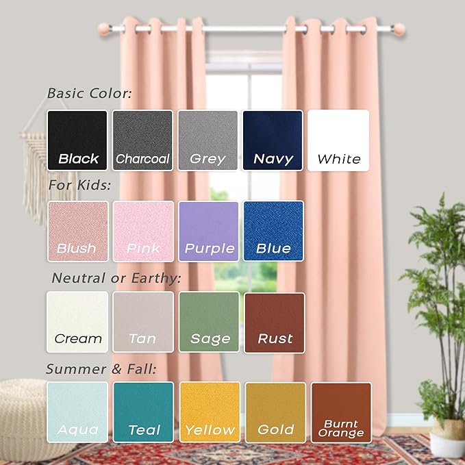 Mrs.Naturall Blush Pink Curtains 2 Panels for Girls Bedroom,Blackout Grommet Boho Neutral Room Darkening Dusty Rose Gold Curtains for Nursery Living Room,84 Inches Long