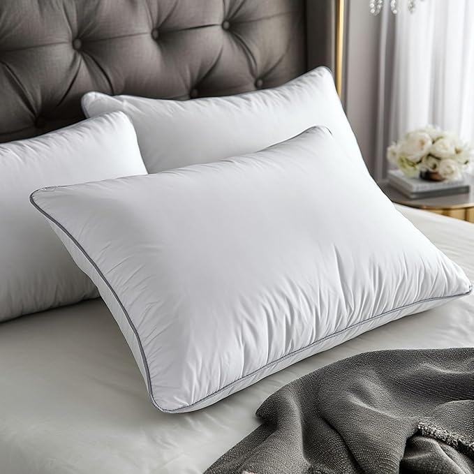 Hotel Grand Luxury White Goose Feather Down Pillow Medium Firm Hypoallergenic Bed Pillow King Size Upgrade Hotel Collection Fluffy Pillow for Sleeping, 36"x20",1 Pack