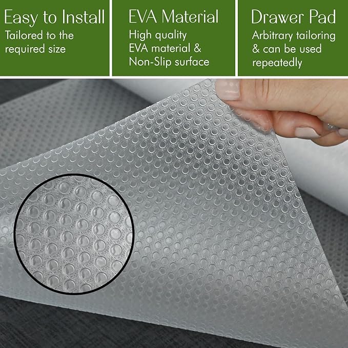 EVALAND 12 INCHES x 10 FEET (118 Inches) Non-Slip Shelf Liner, EVA Kitchen Liner, Non-Adhesive Liner, Original Smooth Shelf Liner, Durable Strong Grip Liner, Stain-Proof Shelf, Drawer, Cabinet Liner