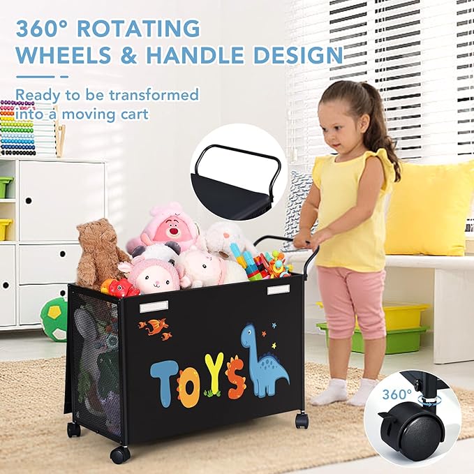 Toy Box Toy Storage - 72L Kids Toy Organizer with Wheels Toy Chest Bins with Lids, Toy Boxes for Girls Boys,Toddlers, Stuffed Animals, Living Room (Black)