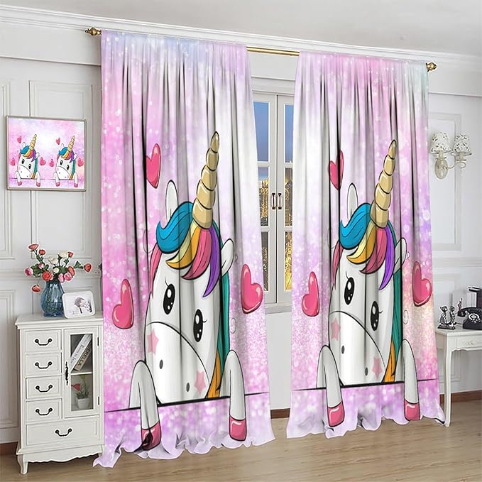 Kids Unicorn Curtains Kids Girls Boys Rainbow Unicorn Pattern Blackout Curtains Bedroom Curtains 42x45 Inches 2 Panels
