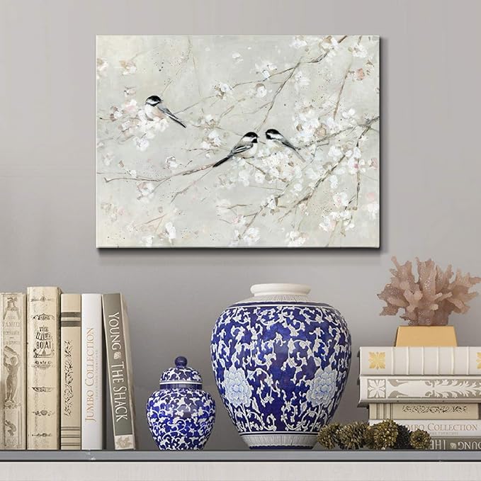 Renditions Gallery Canvas Nature Wall Art Modern Decorations Paintings Elegant Little Birds Glam Romantic Abstract Botanical Artwork Prints for Bedroom Office Kitchen - 8"x12" LT33