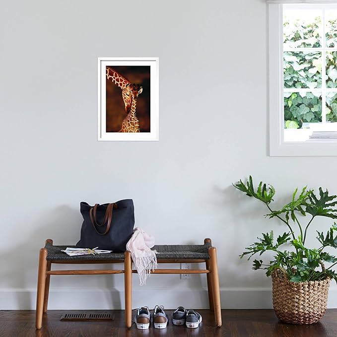 Framed Wall Art Prints Giraffe and Baby by Lantern Press, Animals Decor, 12" x 18", White Frame with White Mat