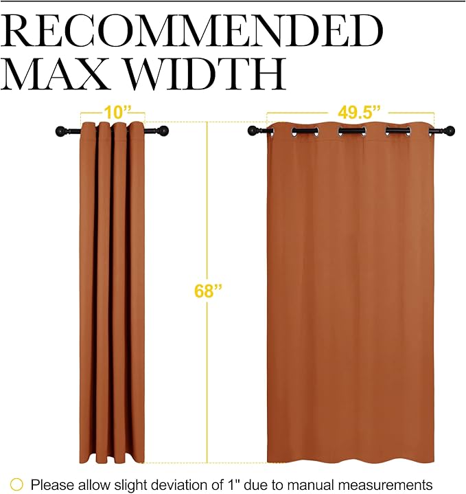 NICETOWN Halloween Blackout Curtain Panels for Girls Room, Nursery Essential Thermal Insulated Solid Grommet Top Blackout Drapes (Burnt Orange, 1 Pair, 55 x 68 inches)