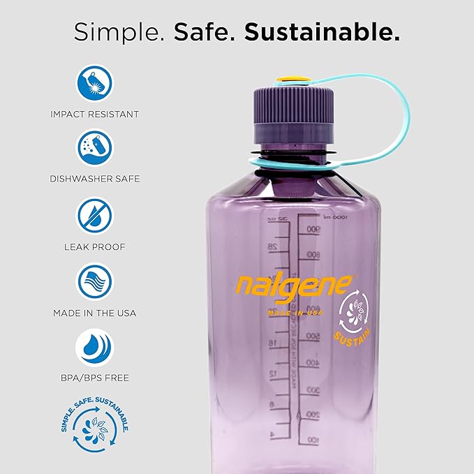 Nalgene Tritan Narrow Mouth BPA-Free Water Bottle, Orange w/Blue Cap, 32 oz