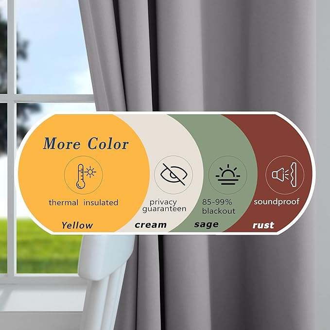 Mrs.Naturall Short Curtains for Small Windows,45 Inch Length Grommet Bathroom Kitchen Blackout Curtains,Light Grey